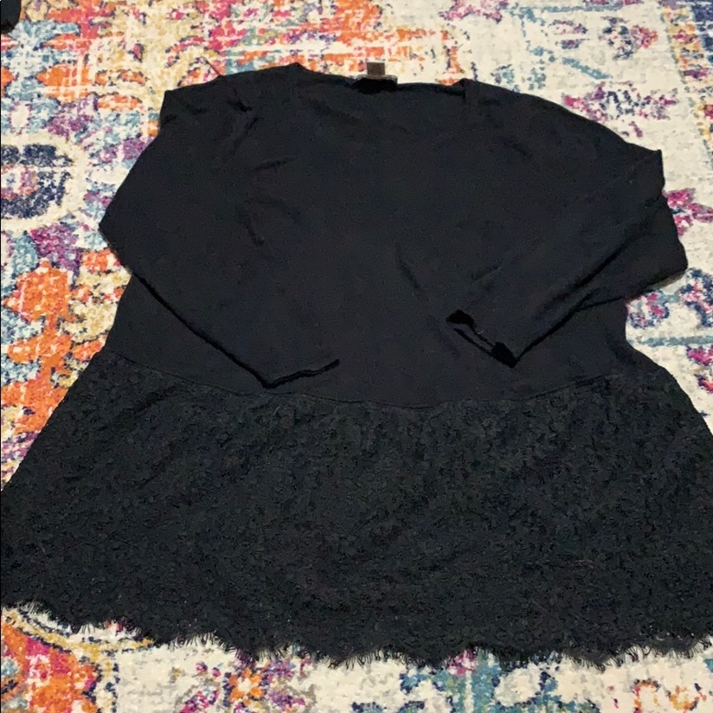 Black 3/4 Sleeve lace Peplum sweater Light Weight